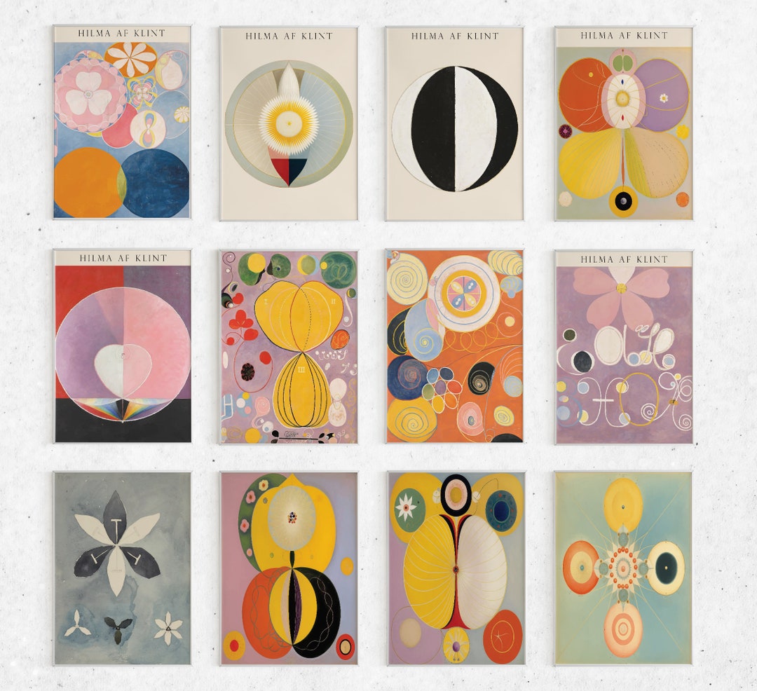 Hilma Af Klint Prints Set of 12, Exhibition Gallery Wall Art Set, Hilma