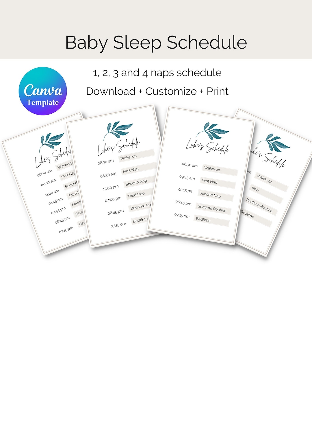 Baby / Toddler Sleep Schedule Customizable Canva Template for Etsy