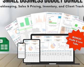 Small Business Bundle Bookkeeping Business Template Business Planner Client Tracker Pricing Spreadsheet Inventory Profit Loss Google Sheet
