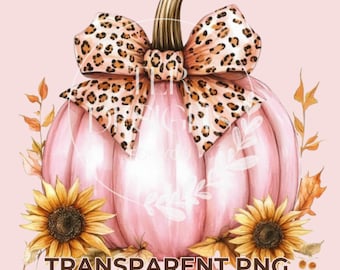 Pink Pumpkin Leopard Bow PNG Clipart Fall Sunflower Harvest Art Autumn Pumpkin Digital Download Cute Rustic Design DIY Fall Crafts