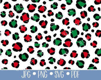 Christmas Leopard Print Seamless Pattern svg, jpg, jpeg, png, pdf, Red and Green Leopard Print Digital Patten