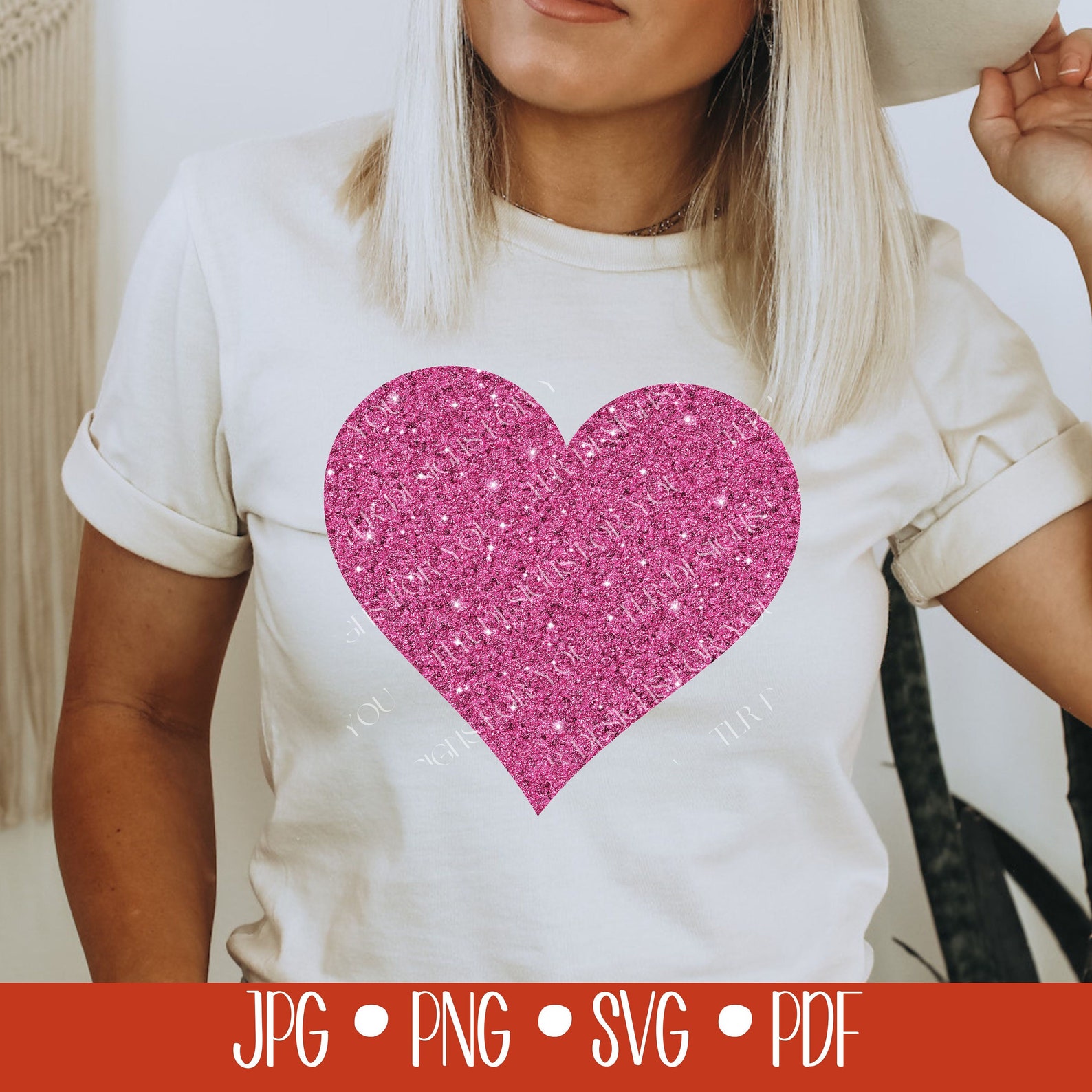 Pink Glitter Heart Svg, Jpg, Jpeg, Png, Pdf, Valentine's Day Glitter