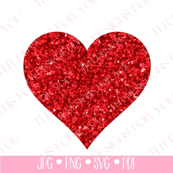 Red Glitter Heart svg, jpg, jpeg, png, pdf, Valentine's Day Glitter Heart Digital Design Print