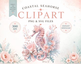 Ocean Seahorse PNG SVG Coastal Floral Graphic Soft Beach Design Instant Download