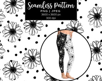 Retro Floral Seamless Pattern Digital Download Black & White Flower Design Ideal for Crafts Scrapbooking Fabric Printing PNG and JPEG Files