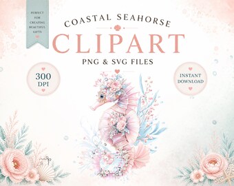 Seahorse PNG SVG Coastal Clipart Floral Beach Design Soft Feminine Graphic Download