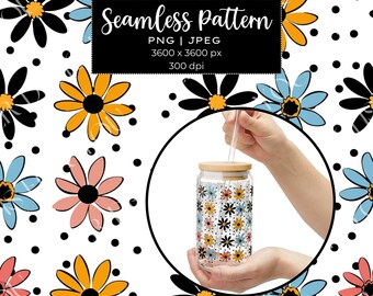 Retro Floral Seamless Pattern Digital Download Multicolor Daisy Design Ideal for Crafts Scrapbooking Fabric Printing Gifts PNG & JPEG Files