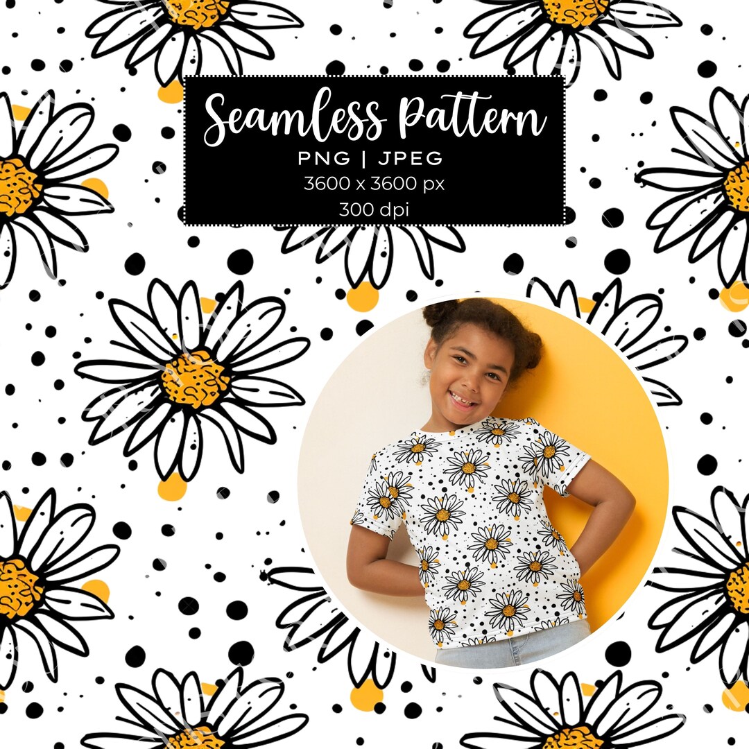 Retro Floral Seamless Pattern Digital Download Daisy Yellow Flowers ...