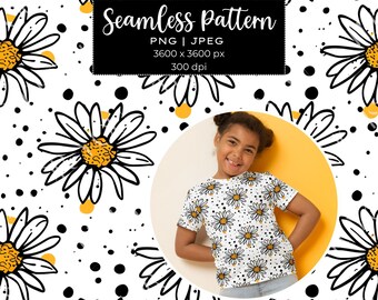 Retro Floral Seamless Pattern Digital Download Daisy Yellow Flowers Design Ideal for Crafts Scrapbooking Fabric Printing PNG and JPEG Files