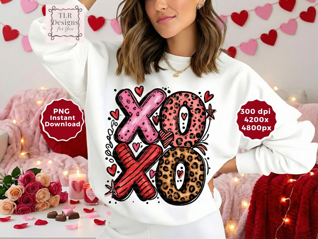 XOXO Valentine PNG Hugs and Kisses Leopard Print Pink Red Hearts Love ...
