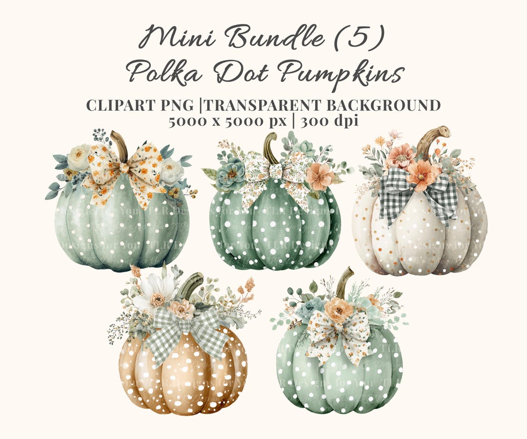 Watercolor Pumpkin Clipart Bundle 5 Pack Polka Dot Pretty Fall Autumn ...