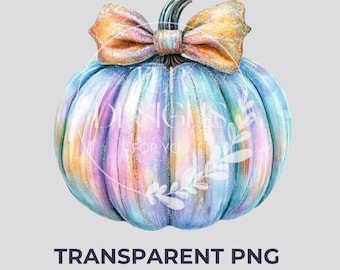 Pastel Glitter Pumpkin with Bow Digital PNG Download File for Fall Decor Glittery Print Pumpkin Clipart Autumn Printable Art