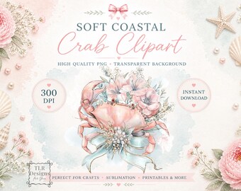 Elegant Crab PNG Coastal Clipart Soft Watercolor Feminine Beach Design Download