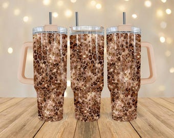 40 oz Glam Brown Leopard Print Sparkle Tumbler Wrap PNG Digital Download