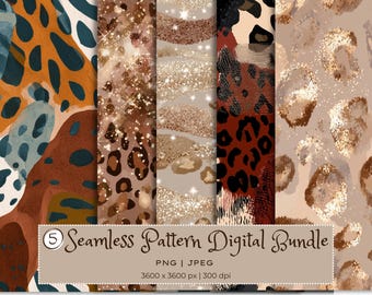Leopard Seamless Digital Paper Bundle Glitter Print PNG JPEG Animal Pattern Set