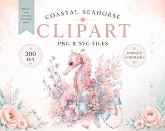 Seahorse Floral Clipart PNG SVG Beachy Ocean Design Feminine Instant Download