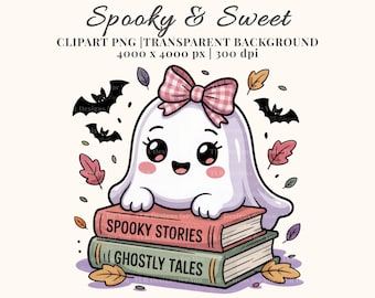 Söt söt spöke clipart rosa rosett bok PNG kawaii halloween höst digital klistermärke pastell kuslig säsong sublimering