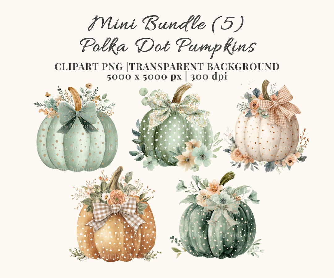 Pumpkin Clipart Bundle 5 Pack Watercolor Fall Autumn Pumpkins With Bows ...