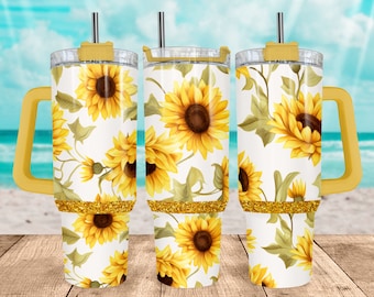 40oz Tumbler Wrap PNG Sunflowers Full tumbler sublimation design Country flower Floral Seamless digital PNG wrap Sublimation Wrap