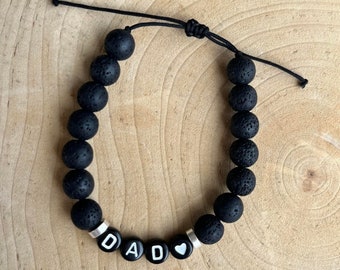 Bracelet personnalisé homme pierres de lave noires fête des pères