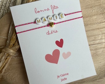 Carte et bracelet cadeau bonne fête mamie / grand mère personnalisé