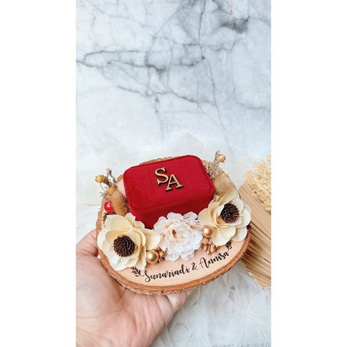 Wedding Ring Box shops Engagement Rectangle Shape Proposal Double Slot Velvet Ring Bearer Box Personalized Ring Pillow