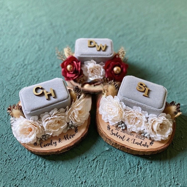Wedding Ring Box shops Engagement Rectangle Shape Proposal Double Slot Velvet Ring Bearer Box Personalized Ring Pillow