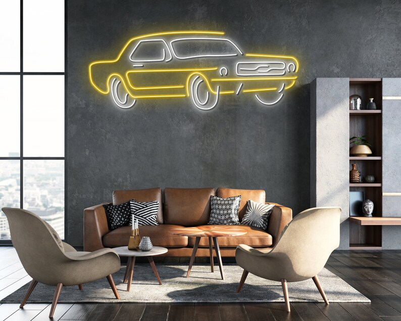 Mustang Classic Car Neon Sign Car Wall Art Car Light up Etsy