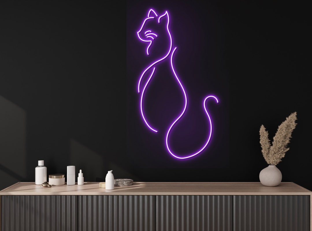 Cat Line Art Neon Sign Cute Cat Led Light Animal Led Sign Etsy