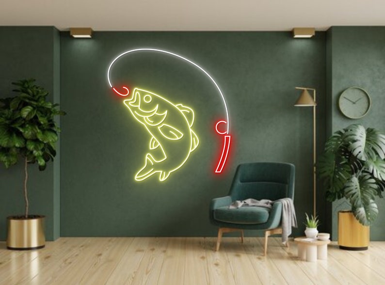 Fishing Neon Sign Fishing Fish Led Light Fishing Wall Art Etsy