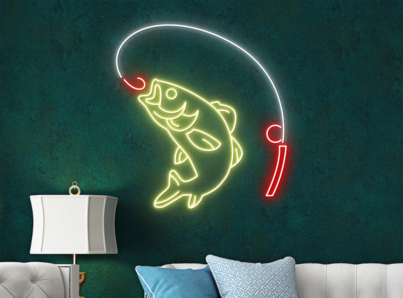 Fishing Neon Sign Fishing Fish Led Light Fishing Wall Art Etsy