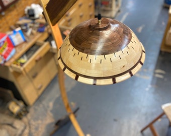Custom Walnut and Maple floor lamp with turned shade