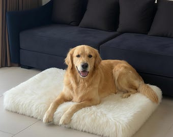 Orthopedic Memory Foam Dog Crate Bed with Faux Fur Cover, White