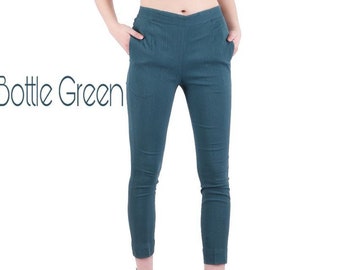 Women Solid Cotton Lycra Straight Pant, Women Tapered Pant, High Rise Pant, Customizable Pant Lycra Cotton Cigarette Trousers.