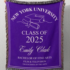College Blanket Graduation Gift Class of 2025 2026 Custom Woven Blanket University Gift Personalized Throw Custom College NYU University