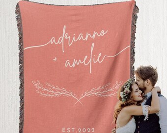 Personalized woven blanket couples names wedding date anniversary wedding valentine's day gift second cotton anniversary