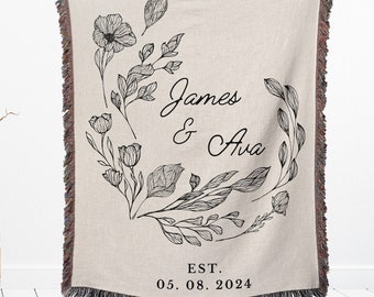 Personalized Wedding Blanket: 100% Cotton Woven Anniversary Gift
