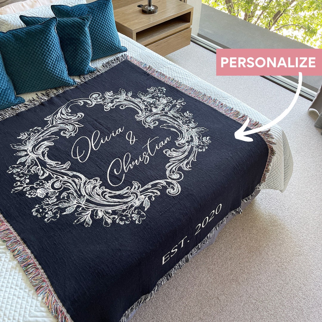 Custom Wedding Anniversary Blanket Gift Monogrammed Blanket Wedding