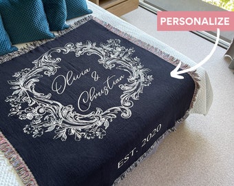 Manta de aniversario de boda personalizada, manta monograma, manta de boda, manta de regalo de boda personalizada, manta de algodón del segundo aniversario