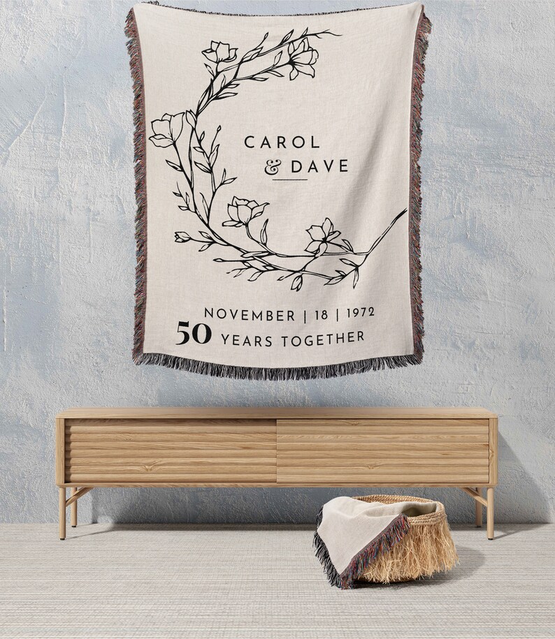 50th Wedding Anniversary Custom Gift Woven Throw Blanket Personalized