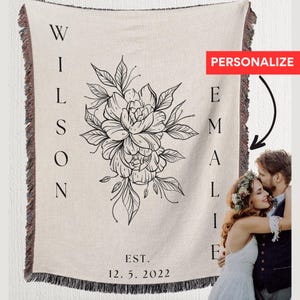 Coperta in tessuto personalizzata, coperta con nomi personalizzati, regalo di nozze per coppia, coperta da matrimonio personalizzata, coperta da divano, regalo di anniversario