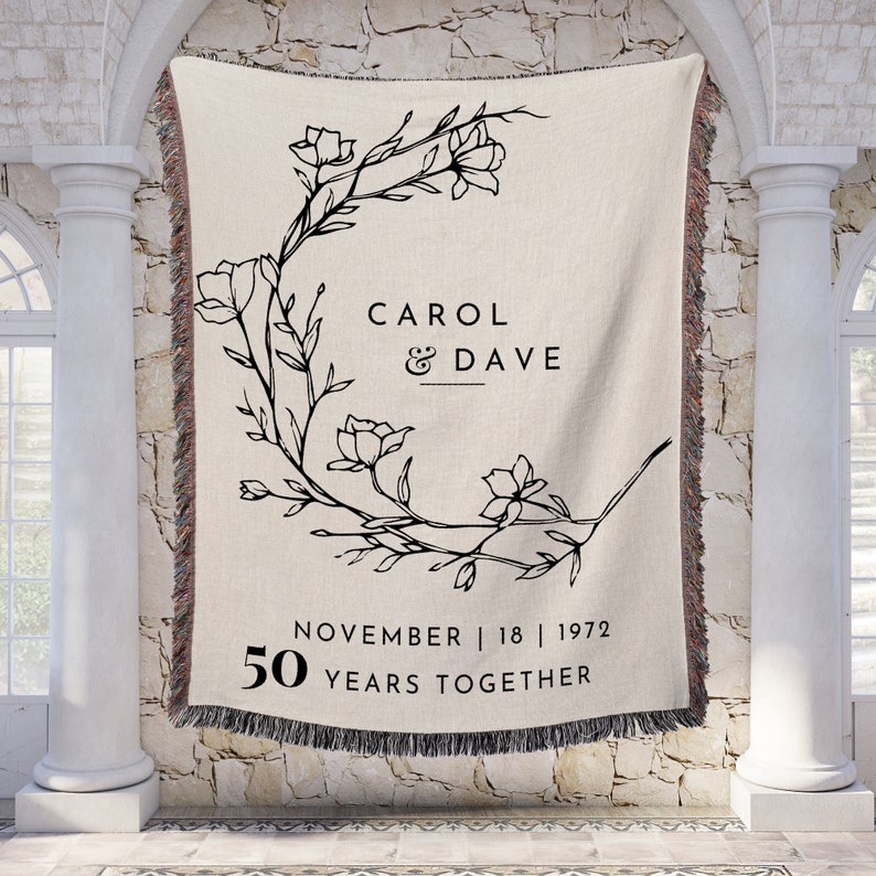 50th Wedding Anniversary Custom Gift Woven Throw Blanket Personalized