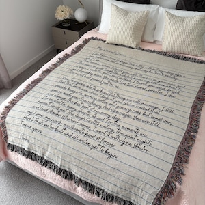 Manta personalizada con carta de amor, regalo personalizado escrito a mano, manta tejida con escritura a mano de amor para mamá, papá y abuelos, carta de aniversario.