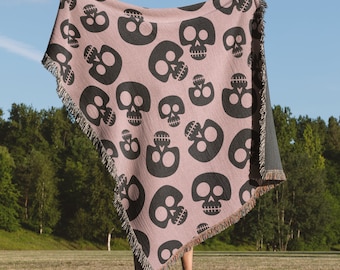 Skull Halloween Throw Blanket: Woven Cotton Home Decor
