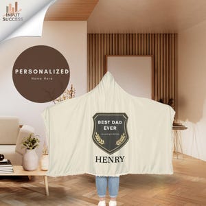 Best dad ever snuggle blanket | Personalized 100%  polyester sherpa and microfleece hooded blanket | Father&#39;s Day Gift
