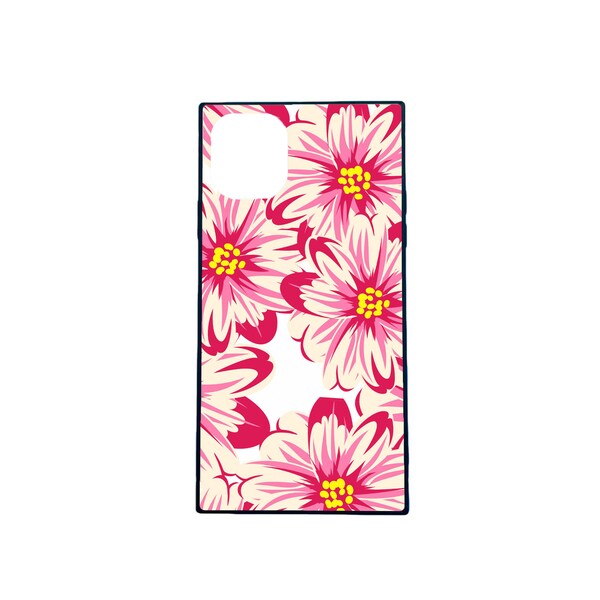 All Over Pink Flowers Tempered Glass Square iPhone 11/12/13/14 Pro Max Plus Case