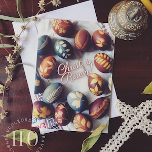 Christus ist auferstanden! Ostergruß-Karte - Griechisch gefärbte Eier Auferstehung Geschenk Russisch Russisch Serbisch Pascha Religiöses Blank Set
