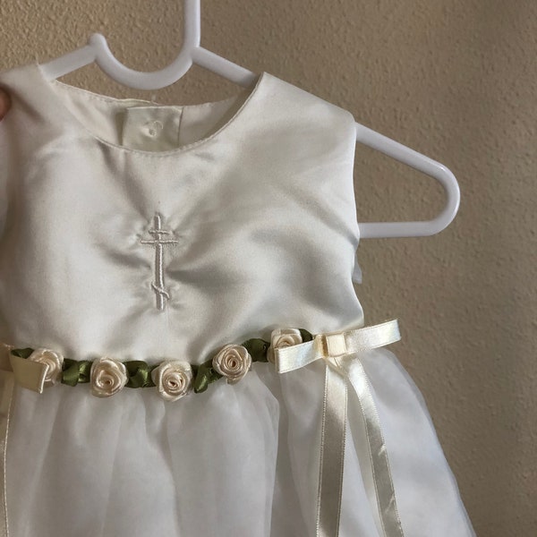 White Work Material Floral Embroidery Baptism Frock For Baby Girl [Ready To Ship: 2867]