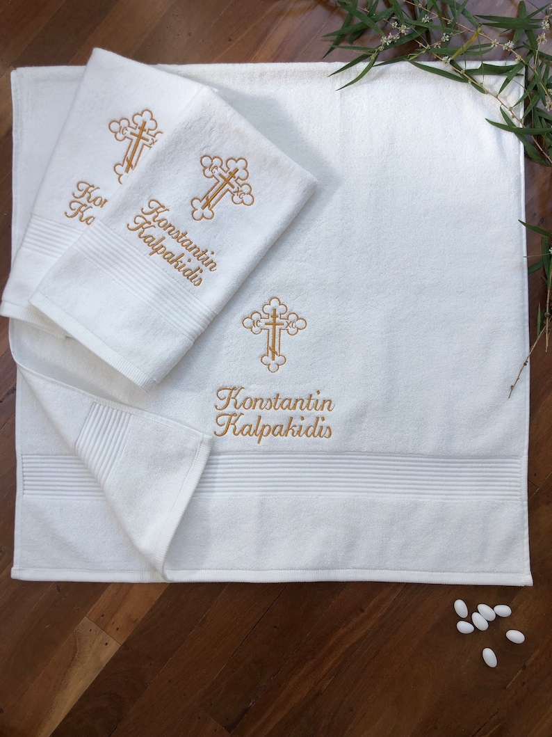 OIL CAP Baby Orthodox Baptism White matching Sheet / Towels