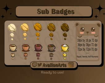 Coffee Beans and Cups - Sub or Bit Badges for Twitch, YouTube, and/or for Streaming